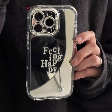 ミラー iphone16pro/16ケース Feeling Happy iphone15pro/14/13proケース 高級感 シック 頑丈 カメラ保護[M5061]