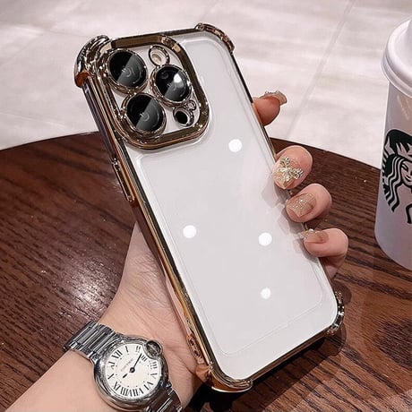 iPhone15Pro/15promaxケース 耐衝撃 レンズ保護 メッキクリアアイフォン14/13/12ケース カッコイイ[M3507]