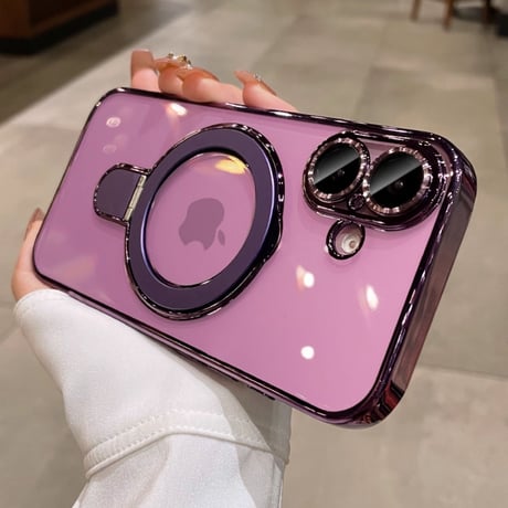 iPhone17Pro/16ProMaxケース MagSafeリングスタンド iPhone15Pro/14/13ケース レンズカバー 黄ばまない [M4641]