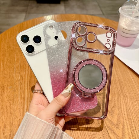 iPhone17/17Proケース 鏡付Magsafeリングスタンド iPhone16/15Proケース  ストーン  綺麗 多機能 コスパ最強[M3769]