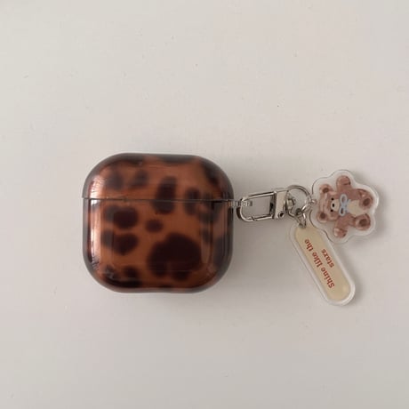 琥珀色 Airpods 4ケース ヒョウ柄 Airpods3/2カバー Airpodspro2/pro リング/熊キーチェーン 秋冬に人気[M4809]