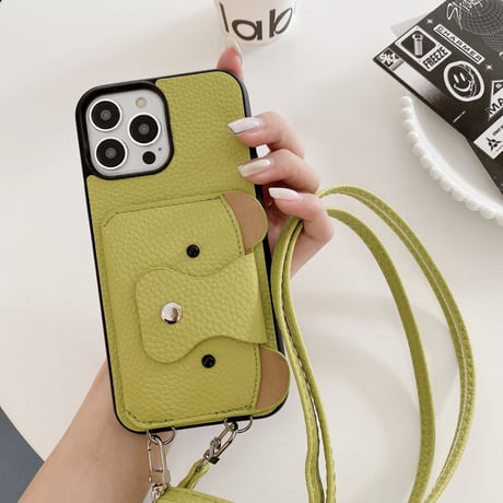 クマちゃんカード入れ iPhone15/14proケース 革製 アイフォン13/12mini/11カバー 肩掛けストラップ 高品質シック 11色[M3417]