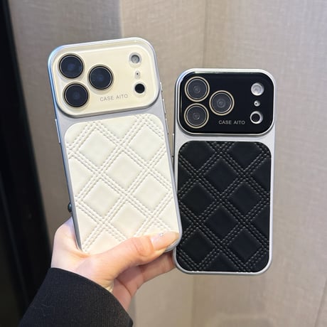 菱形皮製 iPhone17Pro/17ケース シンプル風 iPhone16/15promax/14/13proカバー カメラカバー付き オシャレ[M6102]