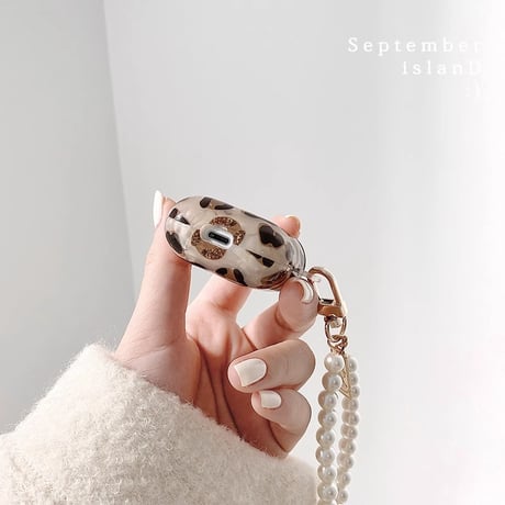 ヒョウ柄  Airpods 4/3ケース  AirpodsPro2/Pro1 パールハート/ストラップ付 可愛い 高級感高品質 秋冬トレンド[M4738]