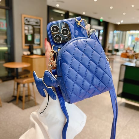 小銭入れ iphone14pro/14plusケース  レザー製 肩掛けストラップ アイフォン13/12/11カバー カメラカバー 犬アクセサリー付 実用[M2447]