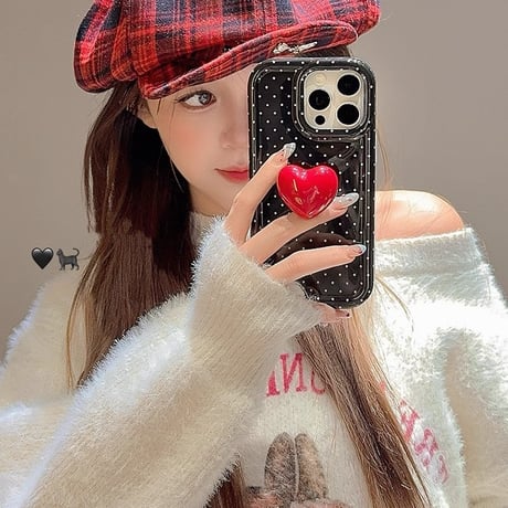 水玉模様 iphone16/16proケース  ハートグリップ iphone15pro/14/13proケース かわいい 韓国風 便利性ある[M5066]