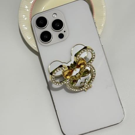 ジュエリーミラースタンド スマホリング キラキラ リボン お洒落 人気 実用便利 可愛いガールズに大人気[M5326]