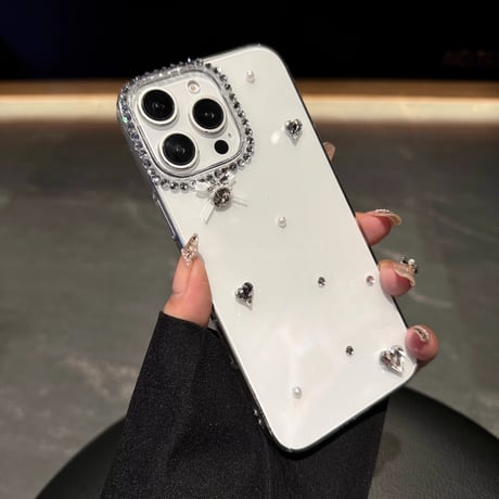 ハートダイヤ/ジュエリー iPhone16pro/16ケース リボン ハンドメイド iPhone15plus/14/13pro/12カバー 大人可愛い[M5244]