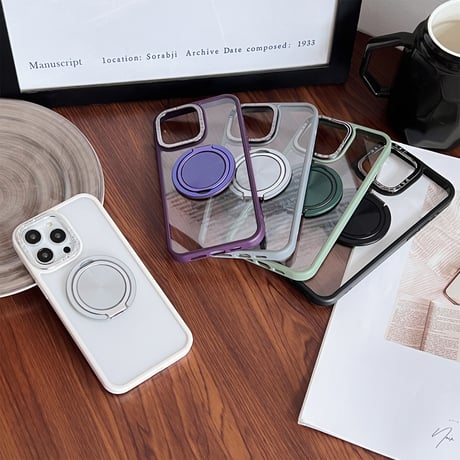リングスタンド付 iPhone15Pro/15ProMaxケース シンプル 黄ばまないiphone14/13/12promaxカバー 頑丈[M4144]