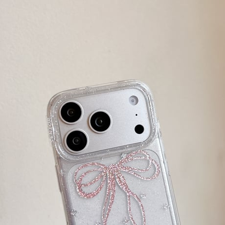 キラキラリボン iPhone17pro/17ケース 甘めコーデ  iPhone16promax/15pro/14ケース  女子力高い キラキララメ[M6180]