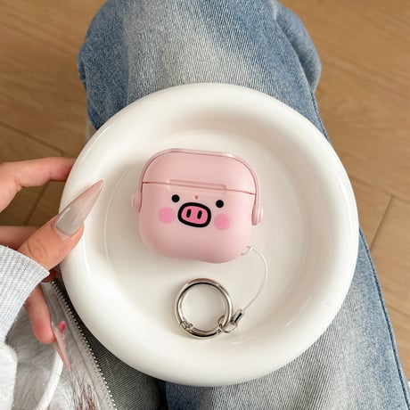 スタンド付 Airpods4カバー ピンク豚 AirpodsPro2ケース airpods3/2カバー  リング付 可愛い 頑丈人気 [M5289]
