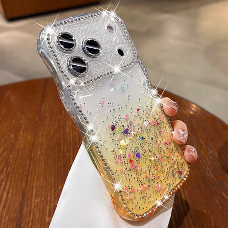 うねうねジュエリーライン iPhone17Pro/17ケース キラキララメ iPhone16/15/14ケース グラデーションカラー レンズ保護[M6364]