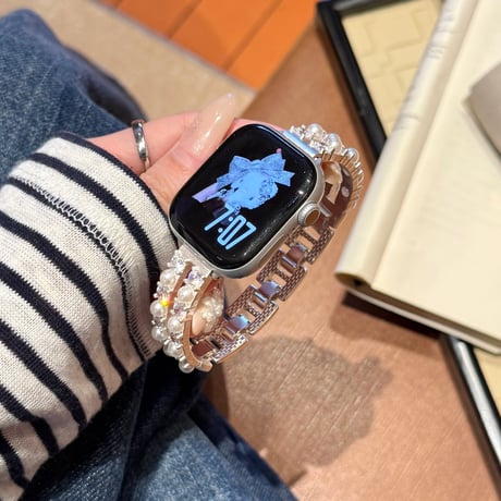 パールブレスレット  AppleWatchバンド メタル AppleWatchベルト Series 11/10/9/8 SE3/2  Ultra3/2/1 高級感高品質 上品[M6394]