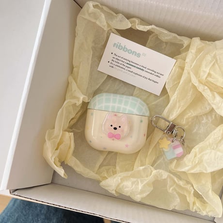 クマちゃん Airpods 4ケース 淡色系 Airpodspro2/proカバー Airpods3/2 キーホルダー付 めっちゃ可愛い ギフトにおすすめ[M4998]