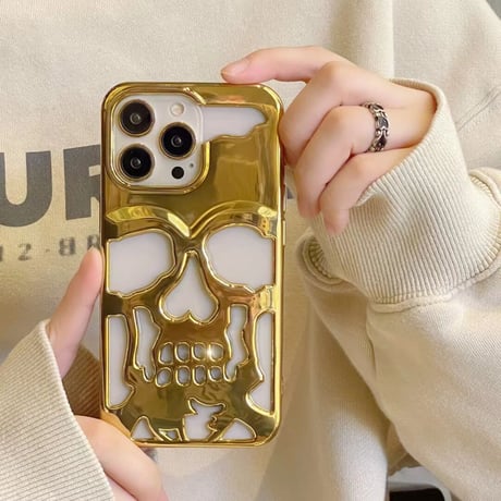 【iPhone16対応】ドクロ iPhone15pro/14promaxケース 透かし彫りスカル iphone13/12/11カバー  カッコイイ  メッキ  頑丈ギフト[M2311]