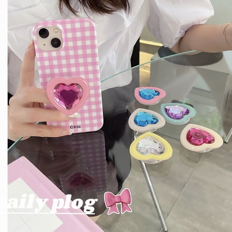 ハート型宝石 スマホグリップ オシャレキラキラ ダイヤモンド 艶あり グリップトーク  スマホリング    伸び縮み式 落下防止 卓上スタンド機能[M3254]