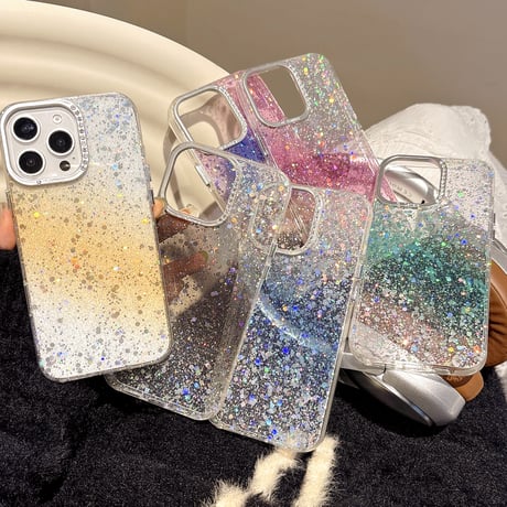 春におすすめ iPhone16pro/16ケース キラキララメ ジュエリー iPhone15Pro/13/14カバー グラデーションカラー 可愛い [M5091]
