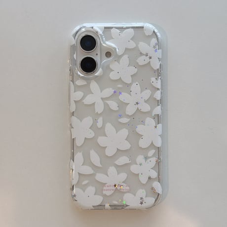 韓国っぽ iPhone17pro/17ケース 白花 レースリボンキーホルダー iPhone16/15proケース 可愛い 女子力高い[M6153]