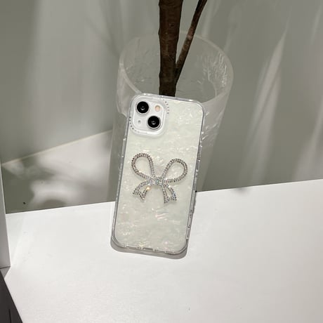 ジュエリーリボン iPhone15/15proケース シェル iPhone14/13pro/12ケース  オシャレキラキラ 女子力アップ[M3871]