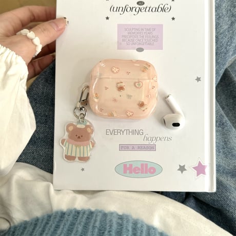 熊 Airpods 4ケース キーチェーン付 Airpods3/Pro2ケース airpodsproカバー めっちゃ可愛い うねうね[M5118]