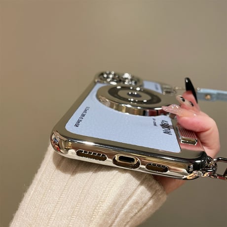 カメラデザイン iPhone15/14proケース ストラップ付アイフォン13pro/12/11カバー お揃い 皮 頑丈 プレゼントにおすすめ[M2458]