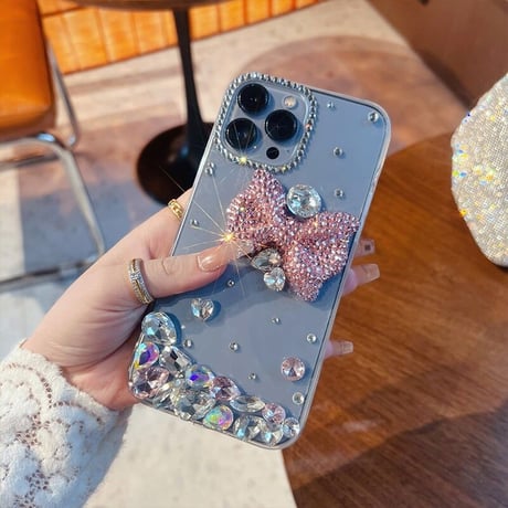 ジュエリーリボン iPhone14/15Proケース キラキラ オシャレデコiPhone13/12/11カバー 綺麗 豪華 女子力アップ ギフトにおすすめ[M2669]