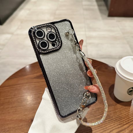 ジュエリー iPhone16/16Proケース キラキラ チェーン付 iPhone15Pro/14/13Proカバー 大人気 ラメ 大人可愛い[M5010]