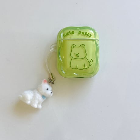 犬ちゃん Airpods4ケース うねうね AirpodsPro2ケース airpods3/2カバー  かわいい キーチェーン付 淡色系 [M5345]