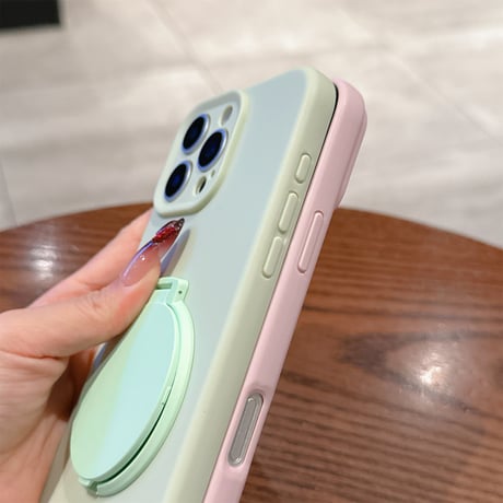 スタンド機能鏡付 iPhone16Pro/16plusケース パステルカラー iPhone15promax/14/13カバー 多機能 シンプル カメラ保護 [M5421]