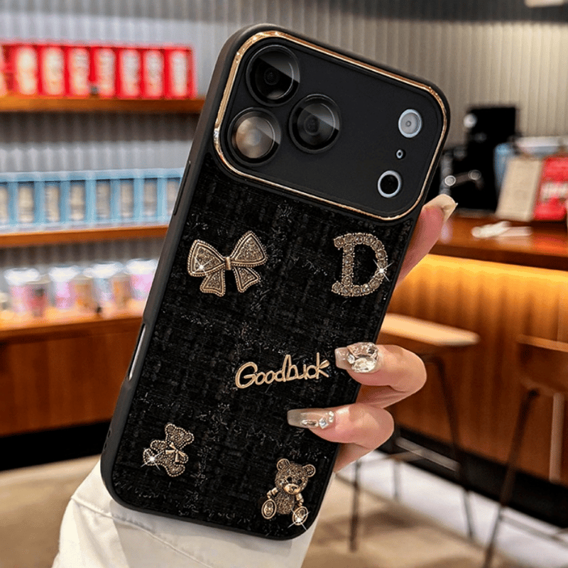 織物 iPhone17Pro/17ケース リボン/熊デコ カメラ保護カバー iPhone17P