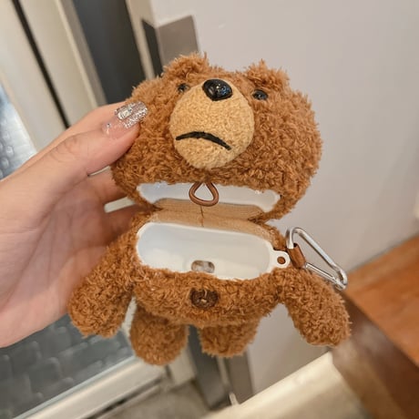 クマぬいぐるみ AirPodsPro2ケース フワフワ かわいい airpods3/2ケース フック付き 手さわりいい  ギフトにおすすめ[M3405]
