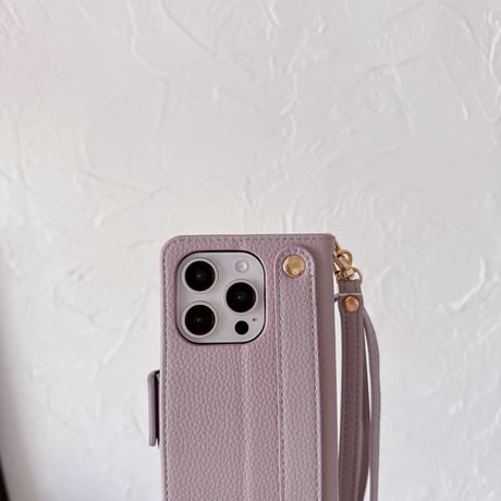 手帳型 アイフォン16pro/15ケース ストラップ付 革製 iPhone14promax/13/12カバー カード収納 スタンド付[M4462]