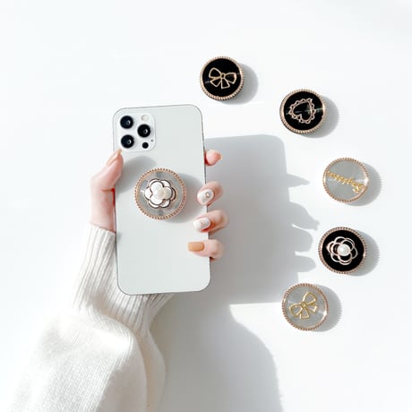 おしゃれポップソケット リボン  花 スマホグリップ  ツヤありスマホソケット  タンド機能付き  落下防止 ガールズに超人気 M603
