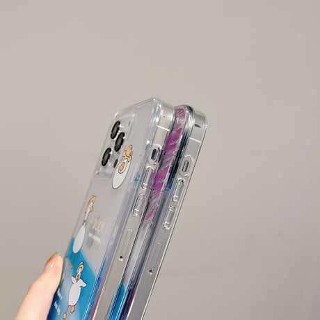 液体アヒル iPhone14/13proケース 透明かわいい アイフォン12/11proカバー 面白い お揃いペア ギフトにおすすめ [M3153]