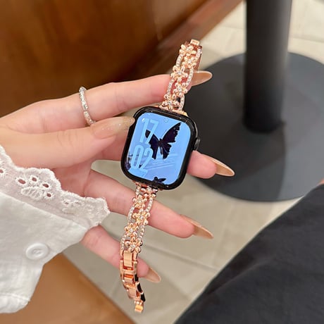 メタル花 AppleWatchバンド ダイヤデコ 上品AppleWatchベルト Series 11/10/9/8 SE3/2  Ultra3/2/1 高級感高品質 [M6416]