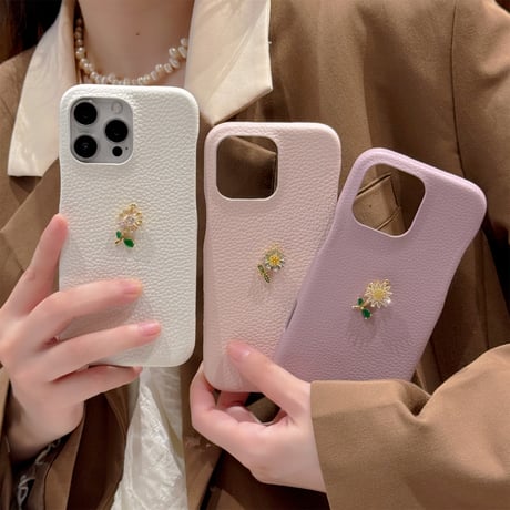 回転可花デコ iPhone16pro/16ケース レザー iPhone15pro/14/13promaxカバー 上品高品質 エレガント [M5413]