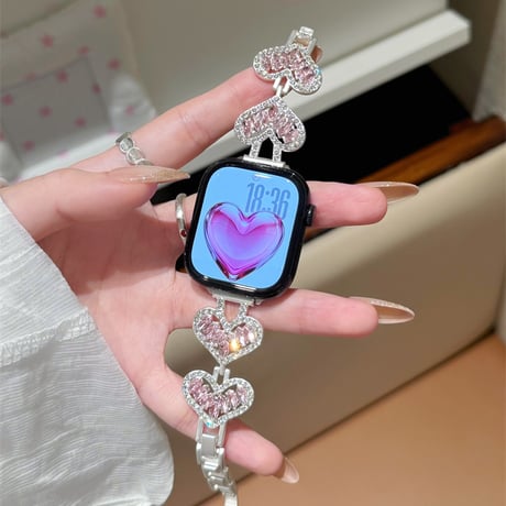 ジュエリーハート AppleWatchバンド 甘め AppleWatchベルト Series 11/10/9/8 SE3/2  Ultra3/2/1 高級感キラキラ感[M6533]