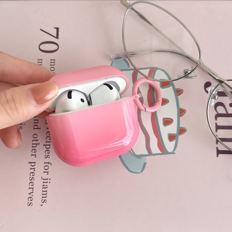 グラデーションピンク Airpods 4ケース 艶感 Airpods3/Pro2ケース airpodspro2カバー  女子力UP リング付 大人可愛い[M5222]