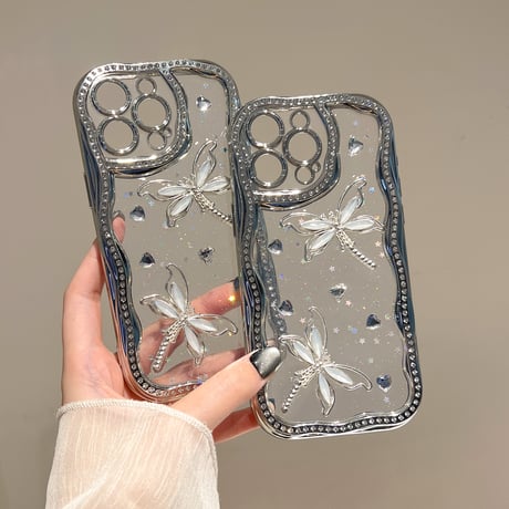トンボ iPhone16pro/16カバー ダイヤ iPhone15pro/14promax/13ケース ジュエリーデコ 上品 大人可愛い [M5331]