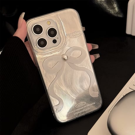 パールデコリボンアイフォン15プロ/15ケース 可愛い iphone14/13proケース  キラキラ 丈夫[M4251]