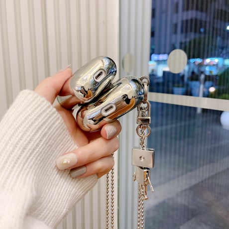 銀色ロボット エアーポッズ4/3ケース robot airpodspro2/1カバー 可愛いキーリング付き チェーン付き カッコイイ 高品質頑丈 ツヤ感あるM422
