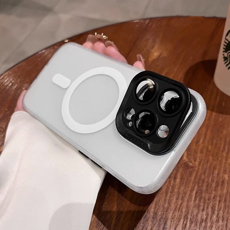 カメラカバースタンド一体型 iPhone15pro/15promaxケース MagSafe対応 指紋防止 iPhone14/13/12カバー シンプル風[M3612]
