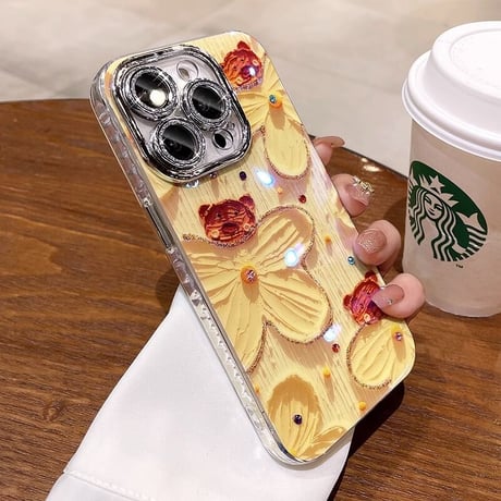 オシャレ花柄 iPhone15/15Plusケース キラキラ カメラ保護 iPhone14pro/13/12カバー  可愛すぎ 耐久性あり[M3557]