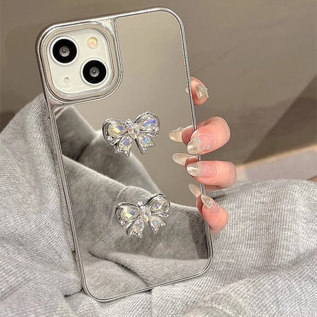 おしゃれミラーiPhone15/15proケース 女子力アップ iPhone14pro/13/12カバー 可愛い ハンドメイド 丈夫[M4186]