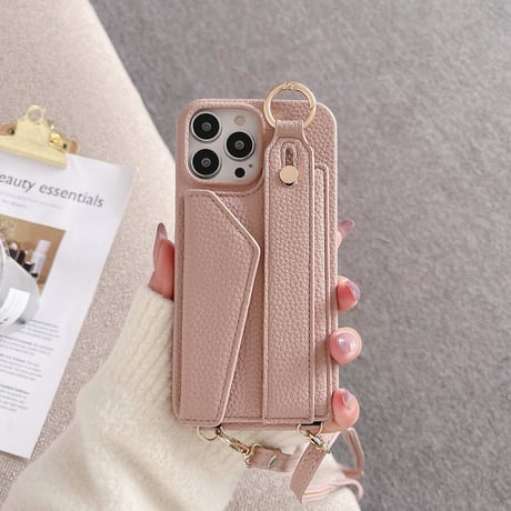 ショルダーストラップ iPhone14/15proカバー カード収納 ベルト付 アイフォン13pro/12/11proケース  多機能 高品質 使いやすい [M2646]