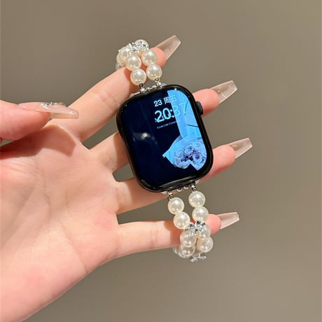 おしゃれ AppleWatch10ベルト パール Ultra2/1/SE(第2/1世代)/Series9/8/7/6/5/4/3/2/1アップルウォッチバンド 可愛い[M4606]
