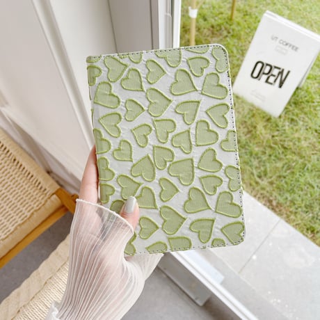 ハート柄 iPad Pro12.9inchケース  刺繡入り 布 iPad Pro第5/ 4世代カバー 10.2/9.7インチ  スタンド  可愛い girlに人気[M2428]