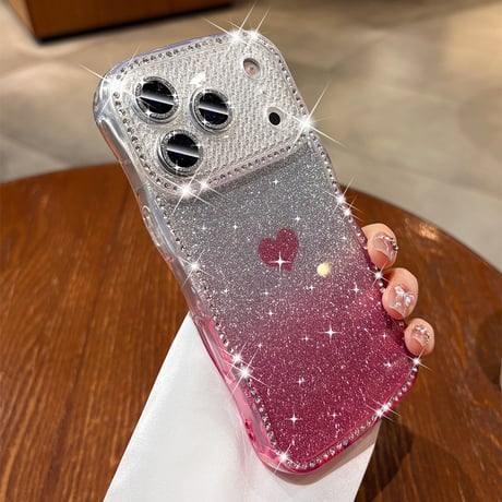 うねうねジュエリーライン iPhone17Pro/17ケース ハート柄 iPhone16/15/14ケース グラデーションカラー レンズ保護[M6325]