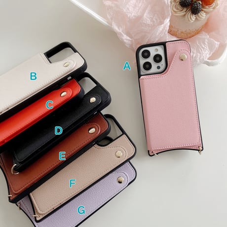 カード入れ2個 ミラー付iphone14/13proケース レザー製 アイフォン12mini/11カバー 長いストラップ付 スタンド機能あり[M2146]