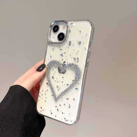 グリッターハート iPhone16pro/15ケース クリア iPhone14/13pro/12カバー 大人可愛い 黄ばまない[M5196]